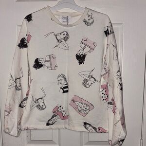 Zara Graphic Print Sweatshirt with Pink and Black Accents size 13/14